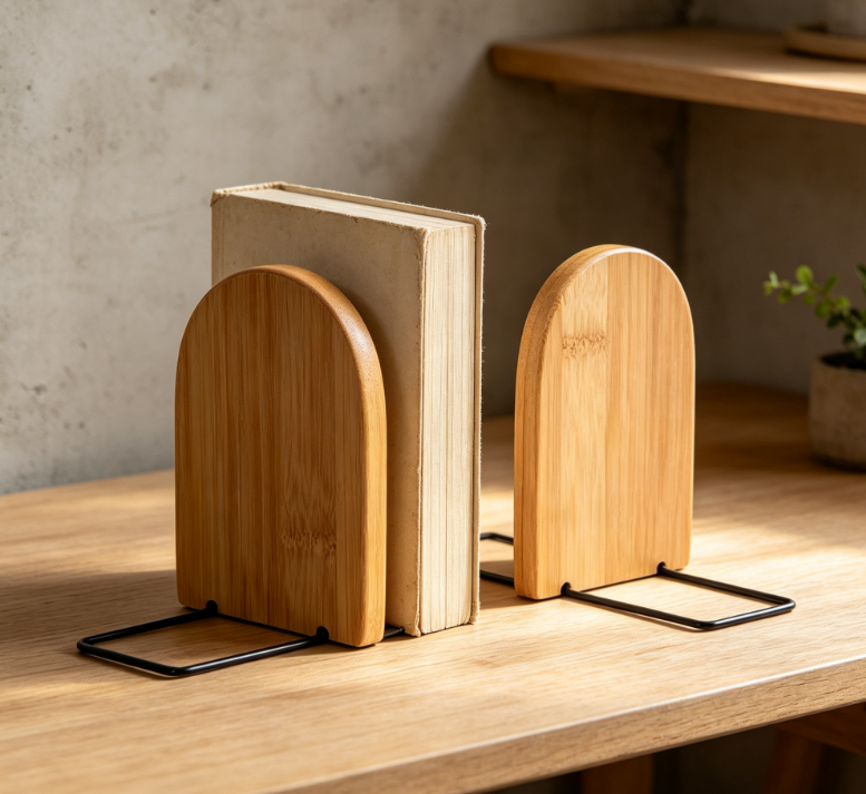 Large-Capacity Natural Bamboo Bookends – Non-Slip Design – 2-Piece Set